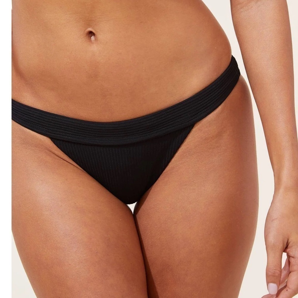 NWT Andie The Banded Cheeky Ribbed Bikini Bottom In Black